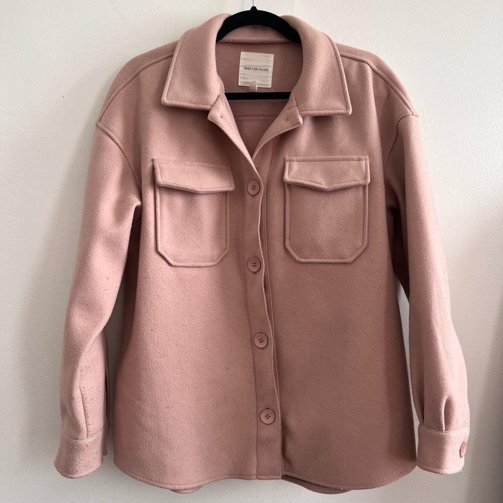 Avec Les Filles Oversized Woven Shacket in Blush size M